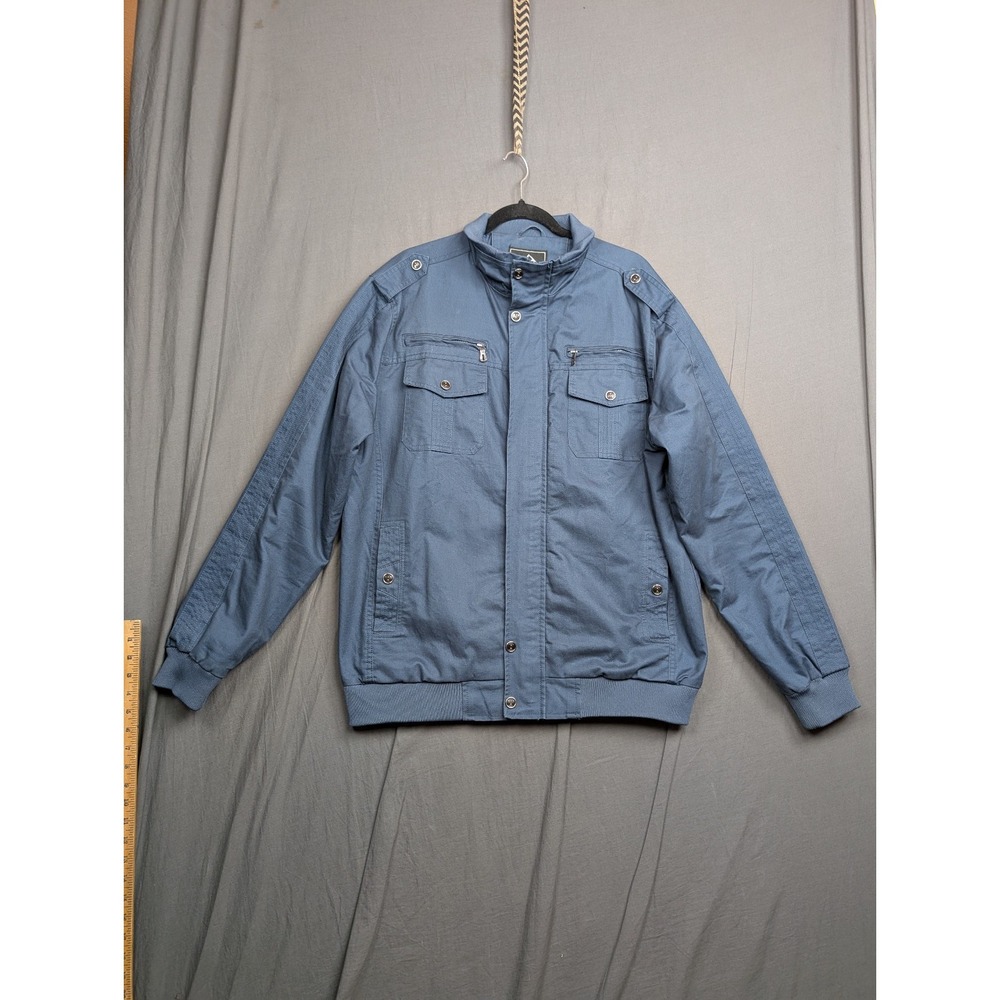 Outdoor Jacket Men's L Blue Full Zip Multi-Pocket‎ Field Windbreaker